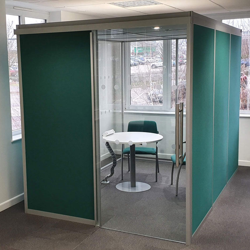 NHS office meeting pod with table and chairs