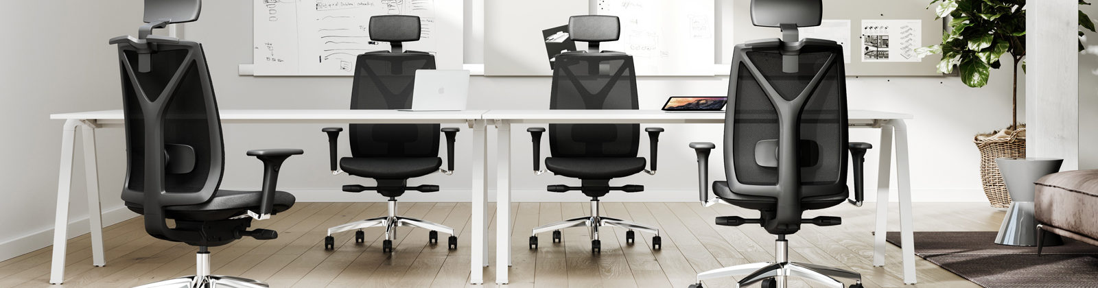 Modena task chairs at office bench desk