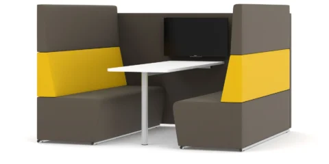 Mustard and brown Fifteen diner two seater high sofa.
