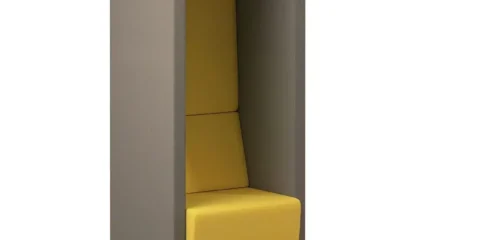 Mustard and brown Fifteen diner one seater high back sofa.