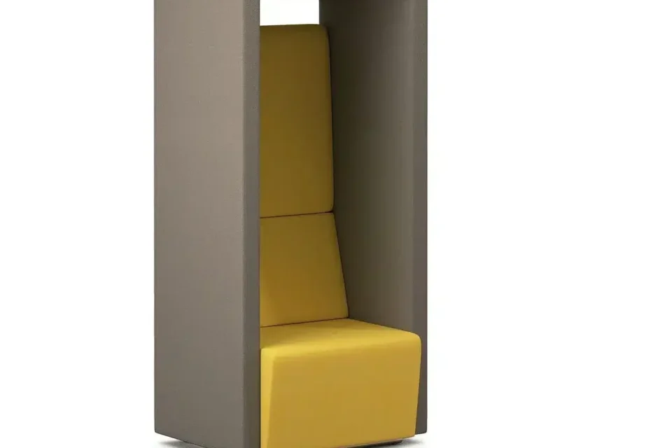 Mustard and brown Fifteen diner one seater high back sofa.