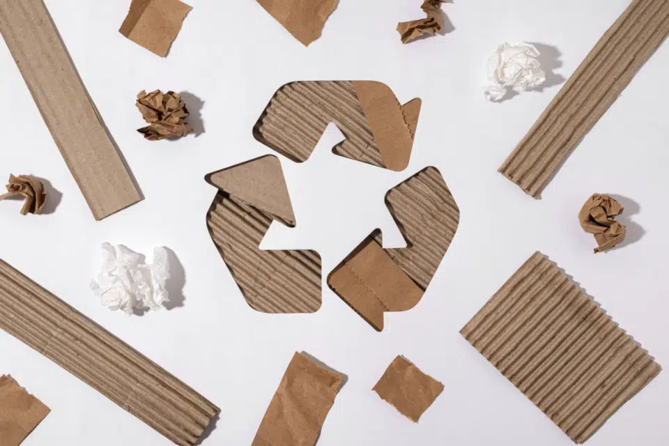 A flat lay cardboard with minimal recycling concept.