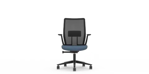 A black mesh chair with white background.