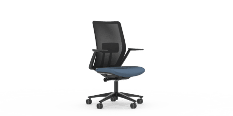 A black mesh chair with white background.