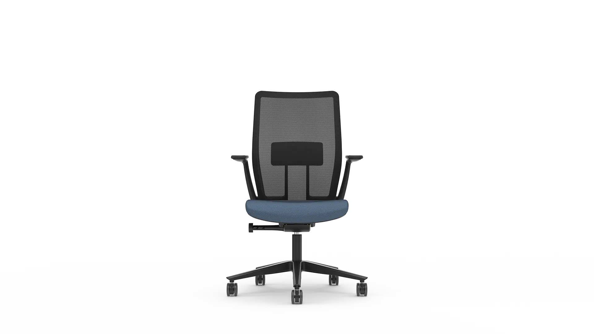 A black mesh chair with white background.