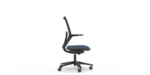 A black mesh chair with white background.
