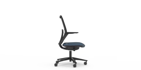 A black mesh chair with white background.