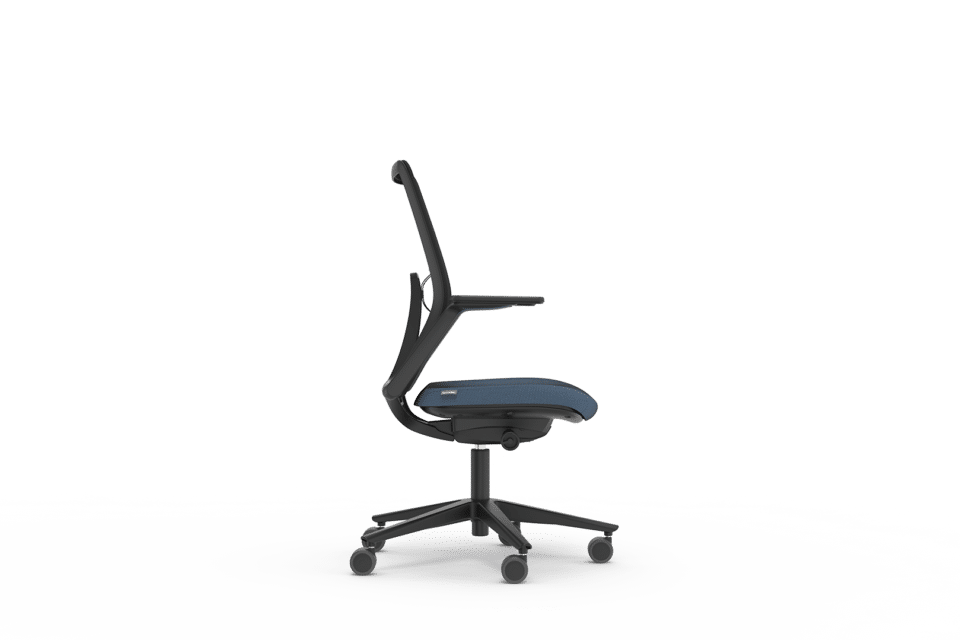 A black mesh chair with white background.