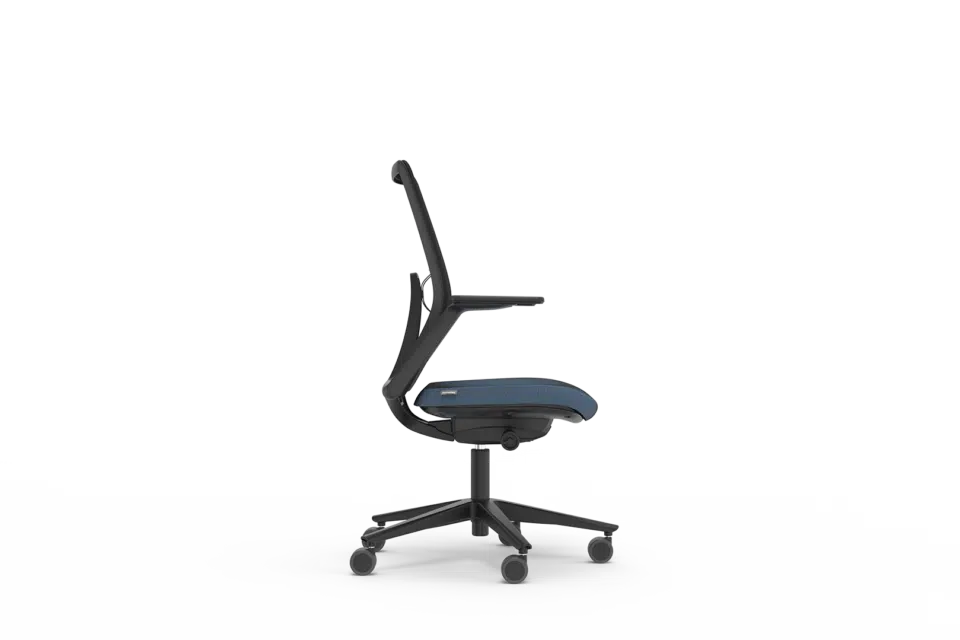 A black mesh chair with white background.
