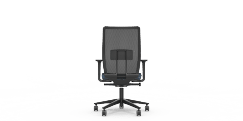 A black mesh chair with white background.