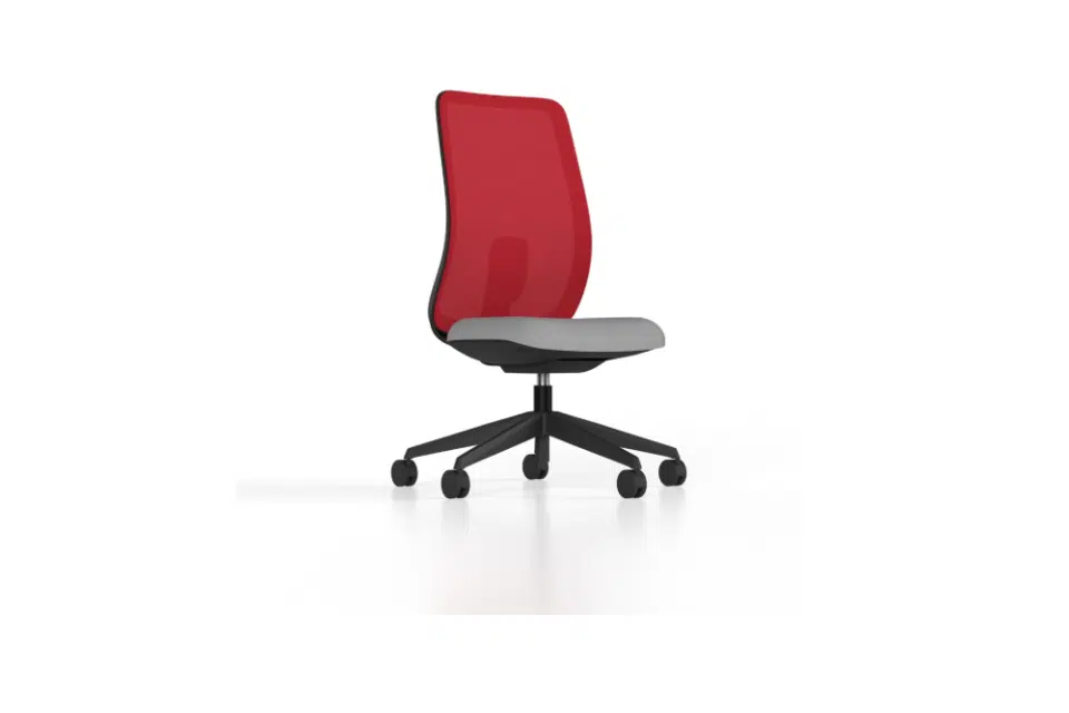 Red and grey office task chair.