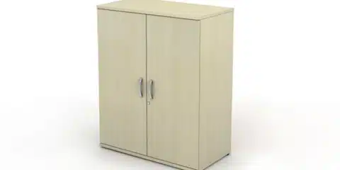 Wooden style closed office storage.