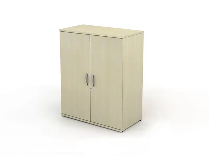 Wooden style closed office storage.