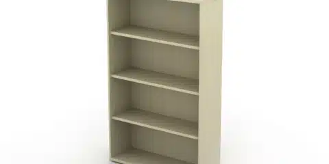 Wooden style office storage open cupboard.