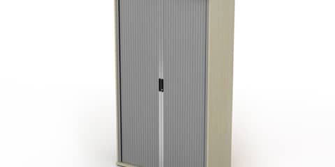 Wooden style with grey doors office storage cupboard.