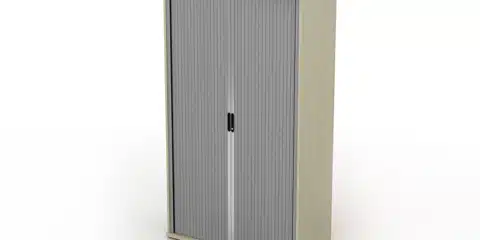 Wooden style with grey doors office storage cupboard.