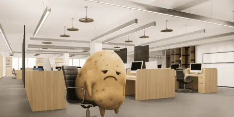 Sloughed potato and looking very sad in the office.