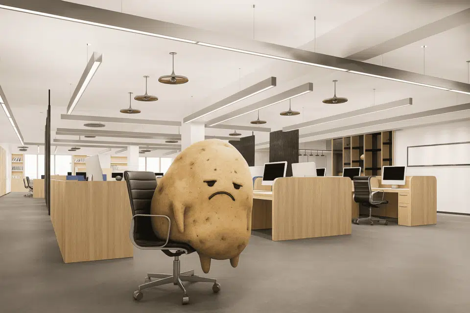 Sloughed potato and looking very sad in the office.