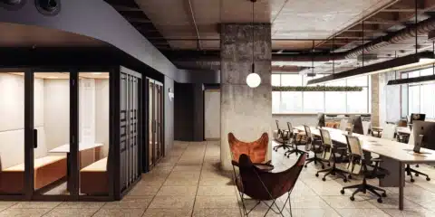 A large industrial pod in an open plan office.