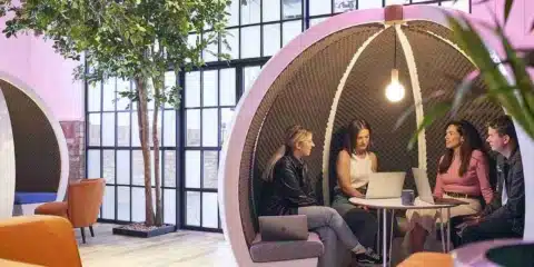 Elevate your workspace with sleek, open acoustic design.