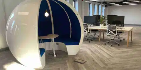 Elevate your workspace with sleek, open acoustic design.