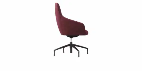 Side profile of the UMA Mid Back executive chair in burgundy with a four-star black swivel base.