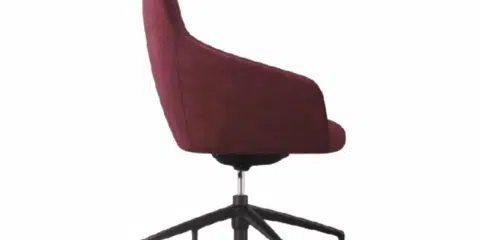 Side profile of the UMA Mid Back executive chair in burgundy with a four-star black swivel base.