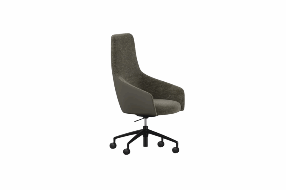 UMA High Back Executive Swivel Chair with two-tone upholstery in olive green fabric and grey leather.