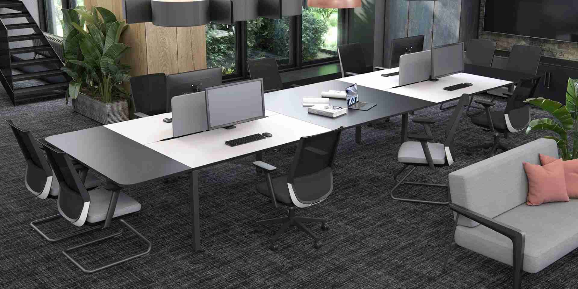 Elite Matrix Managers Workstation 1600x1600mm L-shaped corner desk in white with a silver frame, shown in a modern office environment.