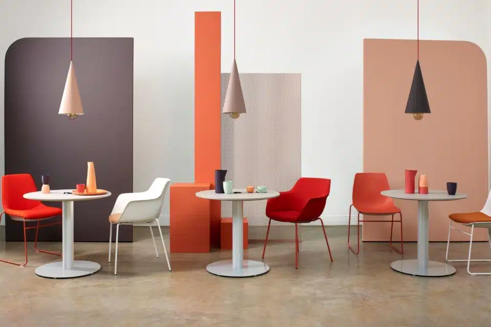 Vibrant Contract Seating and Tables in Modern Setting.