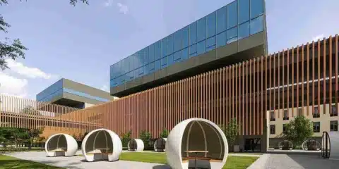 Bring collaboration outside. These weatherproof, white Outdoor Orb pods.