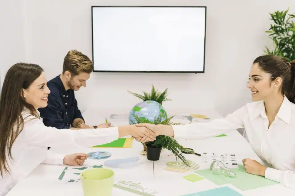 New Partnership: Collaborative Business Meeting Handshake.