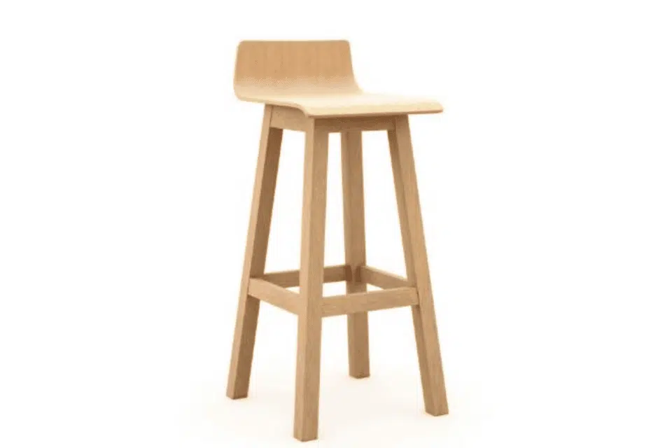 Bjorn wood high stool, an inviting seat featuring a gently curved light oak shell.