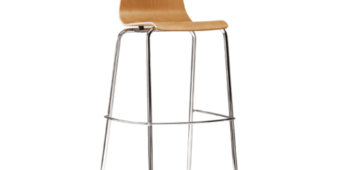 Experience contemporary comfort with the Bjorn wood high stool, featuring a sculpted natural oak seat shell atop a sleek, chrome four-leg frame.