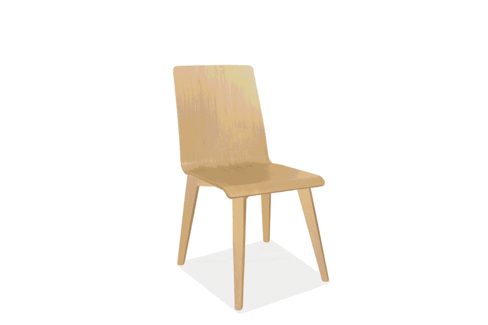 Bjorn all-wood dining chair with a gently contoured light oak shell and inviting, matching tapered wooden legs.