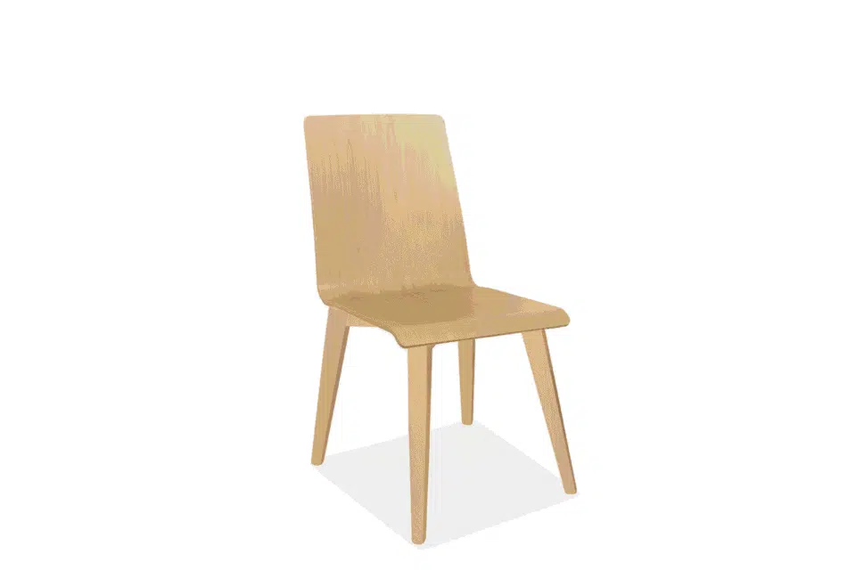 Bjorn all-wood dining chair with a gently contoured light oak shell and inviting, matching tapered wooden legs.